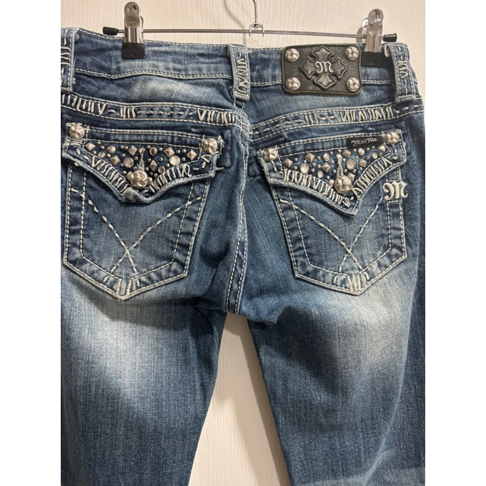 Women's Miss Me Jeans Size 26 Blue Denim Boot, Jewel Embellishments - Picture 6 of 13